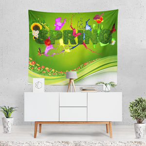 Artistic Spring Flower Grass Green Tapestry