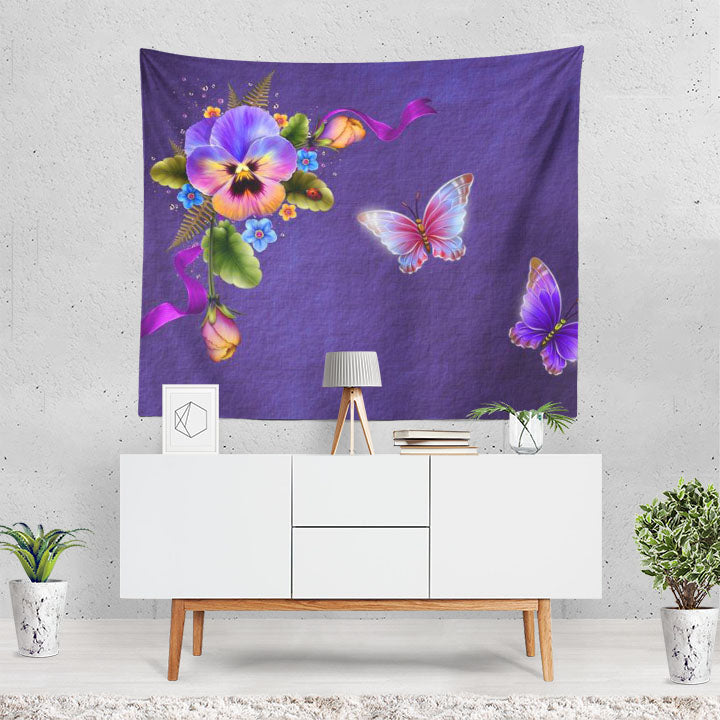 Artistic Spring Flower Pansy Butterfly Tapestry