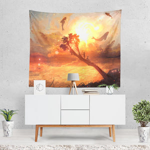 Artistic Sunset Whale Sky Landscape Cloud Sun Tapestry