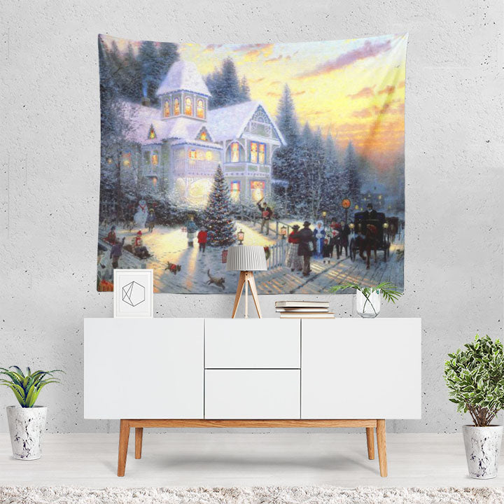 Artistic Winter Holiday Christmas Painting Vintage Tapestry