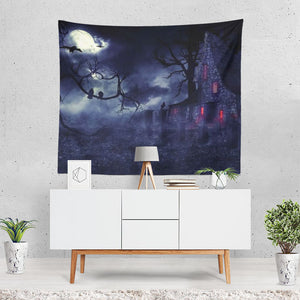 Dark House Creepy Night Moon Tree Raven Haunted Ho Tapestry
