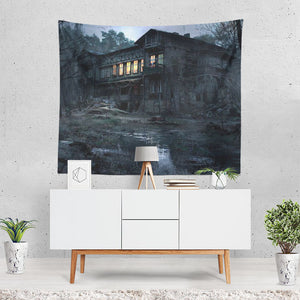Dark House Halloween Haunted House Light Black Tapestry