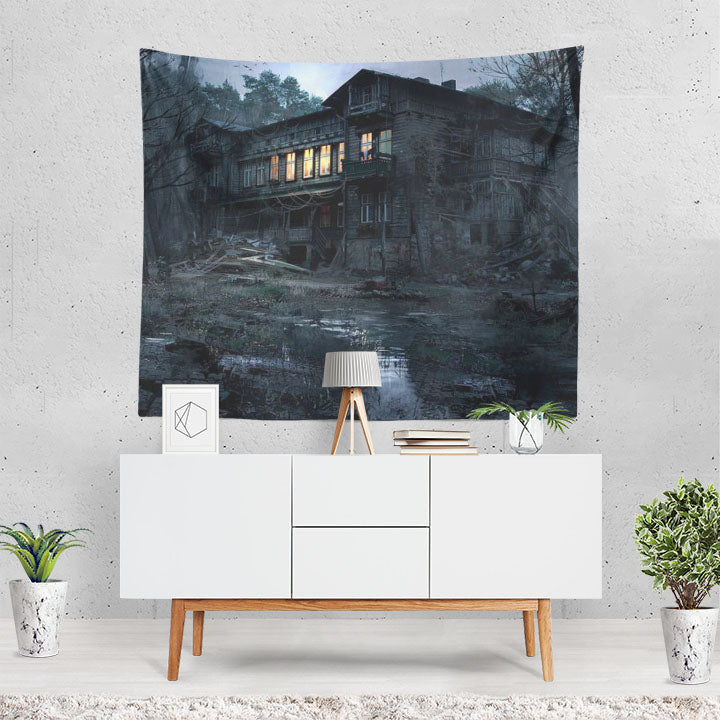 Dark House Halloween Haunted House Light Black Tapestry