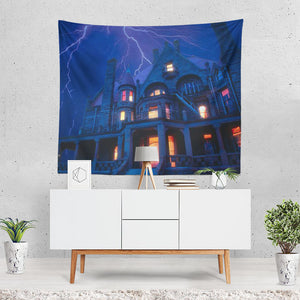 Dark House Haunted Light Holiday Halloween Haunted Tapestry