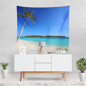 Earth Beach Island Maldives Blue Ocean Sky Palm Tr Tapestry