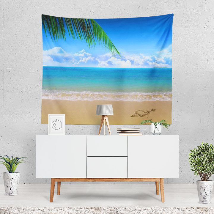 Earth Beach Nature Palm Tree Sand Sea Heart Cloud Tapestry